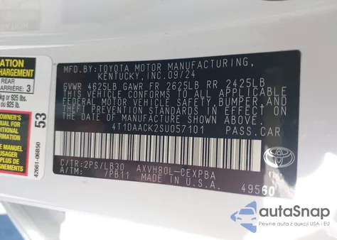 2025 Toyota Camry Xse z USA, uszkodzony, nr VIN 4T1DAACK2SU057101